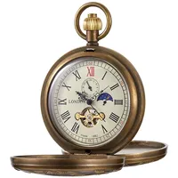 Tiong Herren Taschenuhr, Automatik, Retro, Tourbillon, Mondphase, Goldfarben, Schwarz