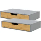[en.casa] Wandregal 2er Set Bokn mit Schublade Bambus Grau (40 x 24 x 8 cm, Wohnzimmer, Regale, Wandregale