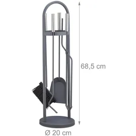 Relaxdays Kaminbesteck 5-tlg. 68,5 x 20 x 20 cm grau