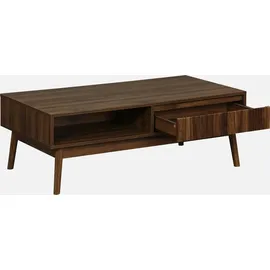 sweeek - Skandinavischer Couchtisch mit geriffeltem Holzdekor, 2 Nischen, 1 Schublade