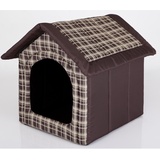 millybo Hundehöhle Hundebett Hundehaus Hundehütte R1-R6 (R3 (52 x 46 cm), braun mit Muster (weiß kariert))