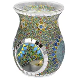 SUMNACON Glass Duftlampe mit Kerzenhalter Teelichthalter Kalebasse Aromalampe Duftlicht Aromabrenner für Duftöl und Duftwachs Mosaik-Muster(Grün)