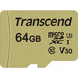 Transcend microSDXC Class 10 500S UHS-I U3 V30 + SD-Adapter 64 GB