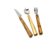 D.O.M. Die Olivenholz Manufaktur Essbesteck 3er Set Edelstahl mit Griff aus Olivenholz 22 cm