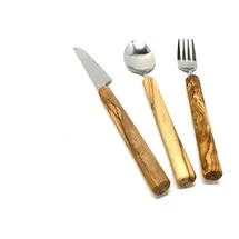 D.O.M. Die Olivenholz Manufaktur Essbesteck 3er Set Edelstahl mit Griff aus Olivenholz 22 cm