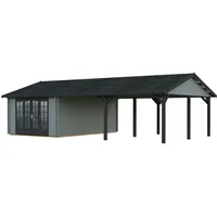 Palmako Gartenhaus Irene 21,9+5,2 m2 - 44 mm hellgrau/anthrazit