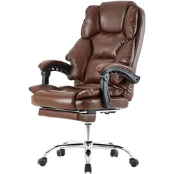 Bürostuhl mit Fußstütze und flexiblen 3-Punkt-Armlehnen - Schreibtischstuhl im Lederoptik - ergonomischer Bürostuhl mit einer verstellbaren Rückenlehne für gesündere Sitzhaltung