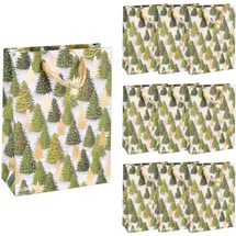 IDENA 90398 - Geschenktaschen Tannenbaum, 10 Stück in Grün-Gold, Papiertüten in der Größe 34,5 x 25 x 8,5 cm, Geschenktüten für Weihnachten