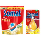 SOMAT Tabs 50 AW Gold, Geschirrspül Tabs für strahlend sauberes Geschirr, Extra-Kraft gegen Eingetrocknetes + Somat Duo Power Experten Deo Perls 60 AW Zitrone & Orange Duft 17g