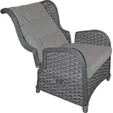 LINDER EXCLUSIV Garten Relaxsessel aus Rattan grau mit Ottomane