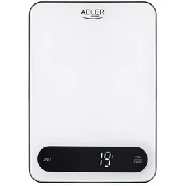 Adler AD 3177WB Küchenwaage Digital 10 kg, Elektronische Haushaltswaage mit Tara Funktion, USB-C aufladbar, Präzisionswaage zum Kochen und Backen, Glaswaage, Weiß