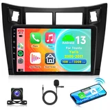 Android Autoradio 2 Din für Toyota Yaris 2005-2011 mit Wireless Carplay Android Auto Navi GPS 9 Zoll Touchscreen Autoradio mit Bluetooth FM/RDS USB/DAB/HiFi Lenkradsteuerung Rückfahrkamera Mikrofon