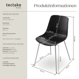 Tectake Kunststoffstuhl Mave schwarz 4er Set