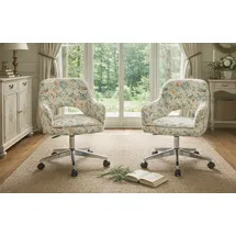 dubi möbel Bürostühle 2er Set, höhenverstellbar & 360° drehbar, ergonomisch gepolstert mit Taschenfederkern, Drehstuhl mit Armlehnen, Rollstuhl Chrom, Stoff Print Wildblume, Modell Mika-Ilvy