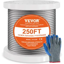 Vevor Drahtseil, Seil Draht Rostfrei Ф6,35mmx76,2m 31,1kN 7x19 Stränge