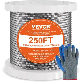 Vevor Drahtseil, Seil Draht Rostfrei Ф6,35mmx76,2m 31,1kN 7x19 Stränge