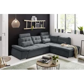 Stella Trading NALO Ecksofa mit Schlaffunktion, Stoffbezug Anthrazit - Schwarz