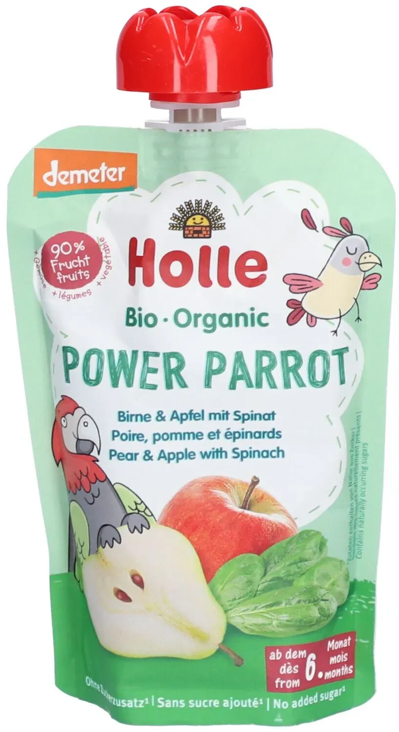 Holle Power Parrot Trinkflasche Birne, Apfel und Bio-Spinat