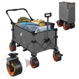 WOLTU Bollerwagen faltbar, Transportwagen klappbar, Handwagen Gartenwagen mit Bremsen, Leiterwagen mit 2 Griffen Tragtasche, für alle Gelände Garten Camping, Dunkelgrau Orange, TW022dgor