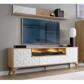 aea Luxuriöses Set TV-Lowboard 42 cm x 65 cm Braun Holz, Massivholz