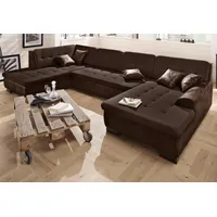 Wohnlandschaft HOME AFFAIRE "Bergen U-Form" Sofas Gr. B/H/T: 364cm x 83cm x 106cm, Microfaser MELROSE-Struktur, Ottomane links, ohne Bettfunktion, braun (dunkelbraun) wahlweise mit Bettfunktion