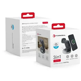 forcell Wireless drahtloses Ladegerät 3in1 15W Solid Mag Charger Unterstützung MagSafe Schwarz - Schwarz