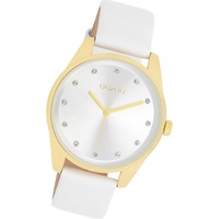 OOZOO Quarzuhr Oozoo Damen Armbanduhr Timepieces, Damenuhr Lederarmband weiß, rundes Gehäuse, mittel (ca. 38mm) weiß