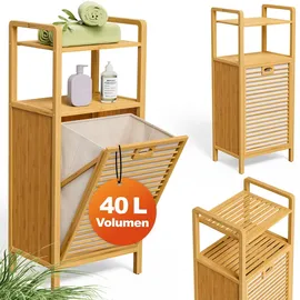 CASARIA Wäschekorb Bambus mit zwei Ablagen 2x