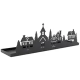 Spetebo Metall Kerzentablett Häuserzeile schwarz - 35 x 10 cm - Deko Tablett mit Weihnachtsdorf Silhouette - Weihnachten Advent Winterstadt Kerzen Brett