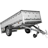 Einachsanhänger mit Aluminiumseitenwänden 264x125 Unitrailer Garden 264 KIPP ALU mit BIS-Seitenwänden, H-0-Rahmen und grauer Plane