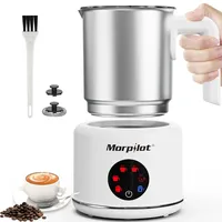 Morpilot Milchaufschäumer Elektrisch, 6 in 1 Milchschäumer für heißer, kalter und heißer Schokolade, 130-500ml, 600W, Antihaftbeschichtung, Latte-Design, Spülmaschinenfest, Edelstahl, Weiß