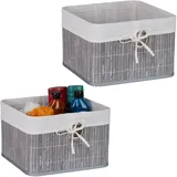Relaxdays Aufbewahrungskorb Set aus Bambus 33 x 40 x 5 cm grau/weiß