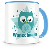 Samunshi® Kindertasse mit Namen Tasse Türkise Baby Eule Personalisierte Tasse mit Namen Kinder Kinderbecher mit Namen Kindergarten blau 300ml