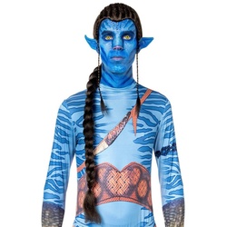 Metamorph Kostüm-Perücke Blauer Stammeskrieger Perücke mit Zopf, Dunkelbraune Perücke für außerirdische Ureinwohner braun