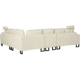 Beliani Ecksofa 6-Sitzer STOCKHOLM Echtleder Hellbeige linksseitig