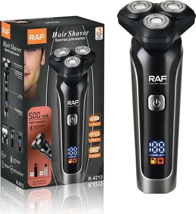 Rexaline Elektrischer Rasierer für Herren mit 3D-Schwimmfunktion, Rotations-Rasierer, USB-wiederaufladbar, IPX6 wasserdicht, kabellos, Barttrimmer, Herren-Grooming-Set