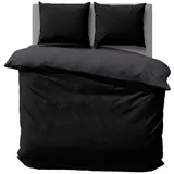one-home Bettgarnitur Unifarben Schwarz 200 x 220 cm + 2 x 80 x 80 cm