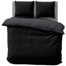 one-home Bettgarnitur Unifarben Schwarz 200 x 220 cm + 2 x 80 x 80 cm