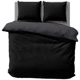 one-home Bettgarnitur Unifarben Schwarz 200 x 220 cm + 2 x 80 x 80 cm