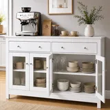 Amveya küchenschrank weiß Küchenregal Kaffeebar Landhausstil Sideboard mit 2 Schubladen Mikrowellenhalter Kaffeestation für Küche Esszimmer Stabiler Vintage Ablage 140x40x90 cm