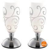 bmf-versand Nachttischlampe Touch 2er Set Tischlampe Modern Weiß Glas Ornamente Wohnzimmer