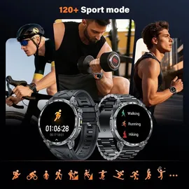 miecgth Smartwatch Herren mit Telefonfunktion 1.7'' Touchscreen Uhr Beleuchtung 100 Tage Standby 120+ Sportmodi Herzfrequenz SpO2 Schlafmonitor IP68 Wasserdicht Fitness Tracker Android iOS