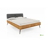 byoak Bett KULA 90 x 190 aus Massivholz, mit Polsterkopfteil, Naturgeölt - Naturbelassen