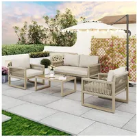 Flieks Gartenlounge-Set, 4 Sitzer Gartenmöbel Sitzgruppe Balkonset aus Eisen und Seil beige