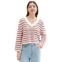 Tom Tailor Denim Damen Pullover mit V-Ausschnitt, 34684 - Blue Red White Stripe, M - M