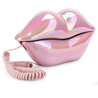 VBESTLIFE Schnurgebundenes Telefon, mundförmiges Lippen-Telefon Desktop-Festnetztelefon mit klarem Ton und Nummernspeicherfunktion für Zuhause, Büro (Purpur Rosa)