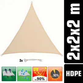 AMANKA Sonnensegel 2x2x2 HDPE Dreieck Sonnenschutz Überdachung Balkon Garten Beige