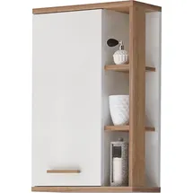 Saphir Hängeschrank SAPHIR "Quickset Badschrank 50,5 cm breit mit 1 Tür und 2 Glas-Einlegeböden", weiß (weiß glanz, riviera eiche), B:50,5cm H:74,5cm T:20,5cm, Holzwerkstoff, Schränke, Hängeschrank, Badezimmer-Hängeschrank inkl. Türdämpfer, Holzgriffe