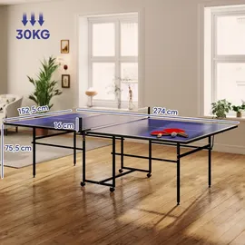 sportnow Tischtennisplatte Klappbar Indoor mit Rollen Blau