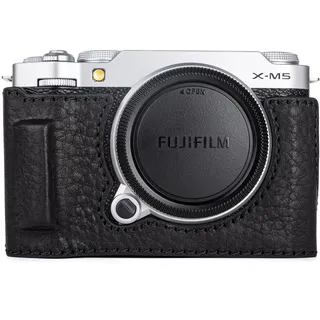 MUZIRI KINOKOO Schützende Halbtasche für Fujifilm X-M5/Fuji X-M5 Kamera, Echtes Leder Tasche für Fuji X-M5/Fuji XM5 Kamera - Retro-Stil Hülle mit Öffnung unten und Handgriff Design - Schwarz